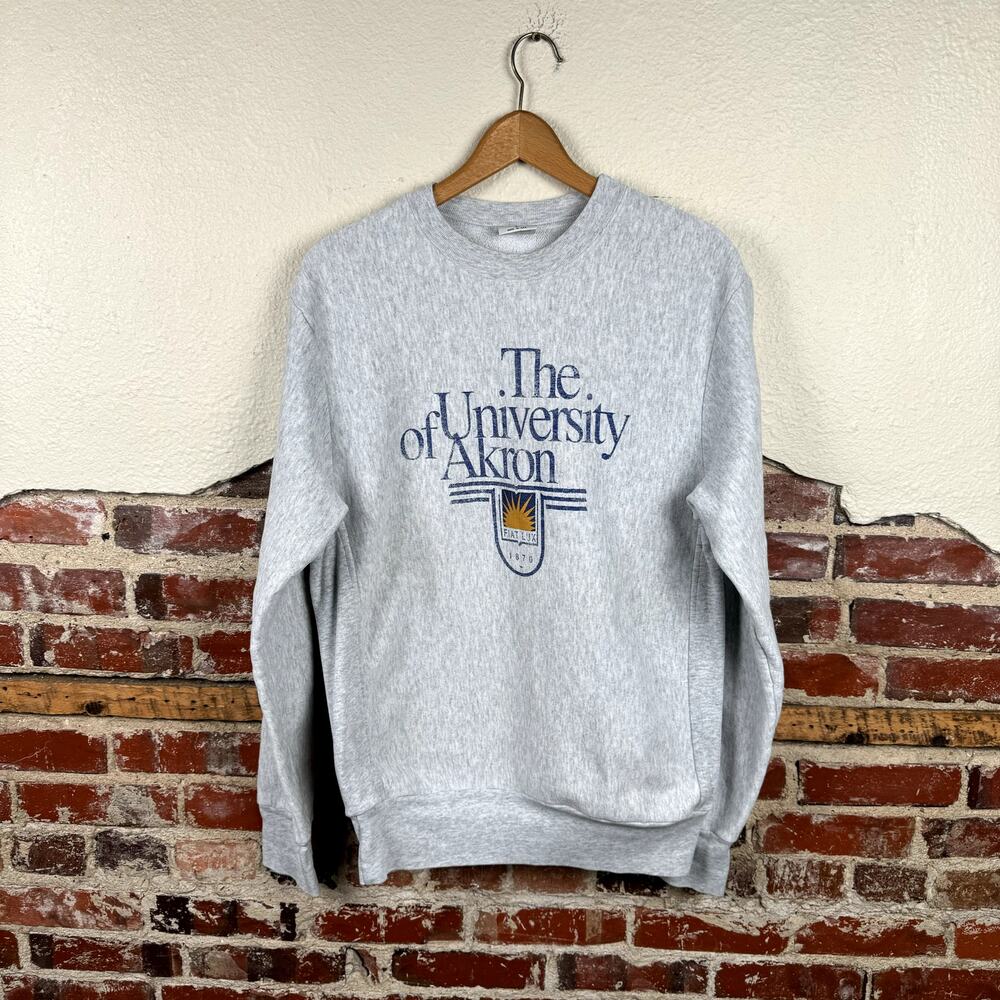 Vintage The University of Akron Sweatshirt Size Large Grey Reverse Weave USA 90s